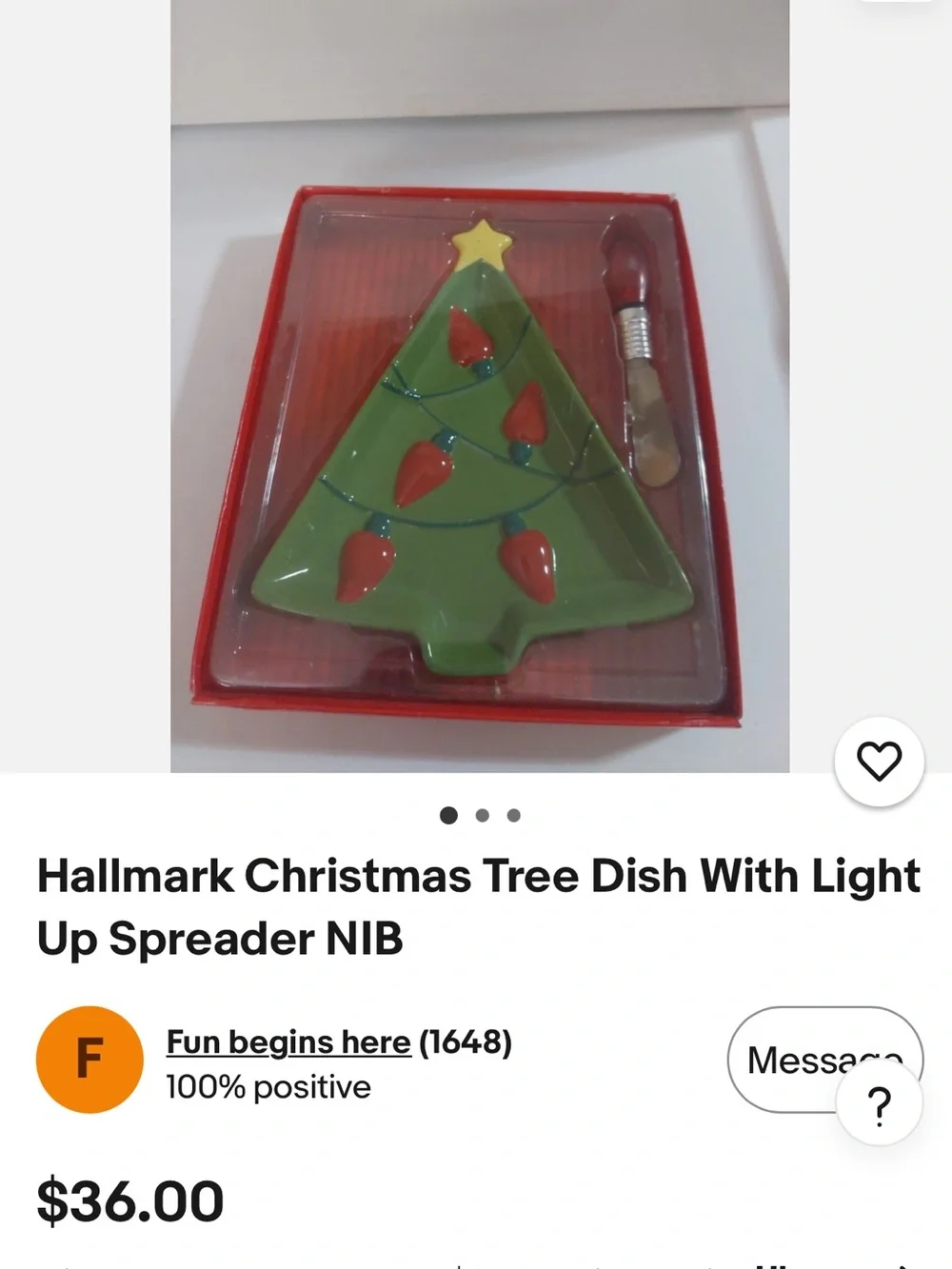 #2566**Ceramic Christmas Tree Dip Plate with Star and Red Ornaments